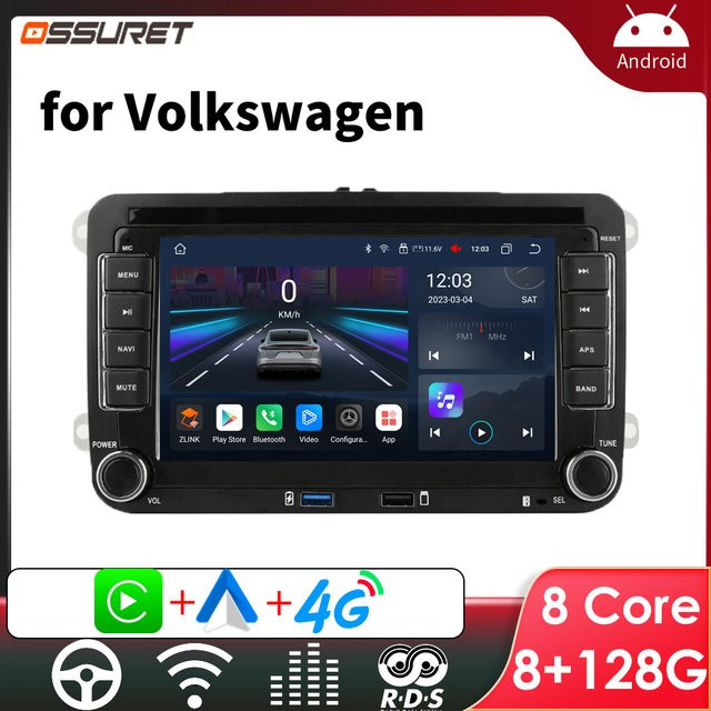 OSSURET 7 Zoll Android Autoradio mit Carplay, Android Auto, GPS und WIFI für VW, Volkswagen, Skoda Octavia, Golf 5 6, Touran, Passat B6 und Polo in Schwarz - Bild 1