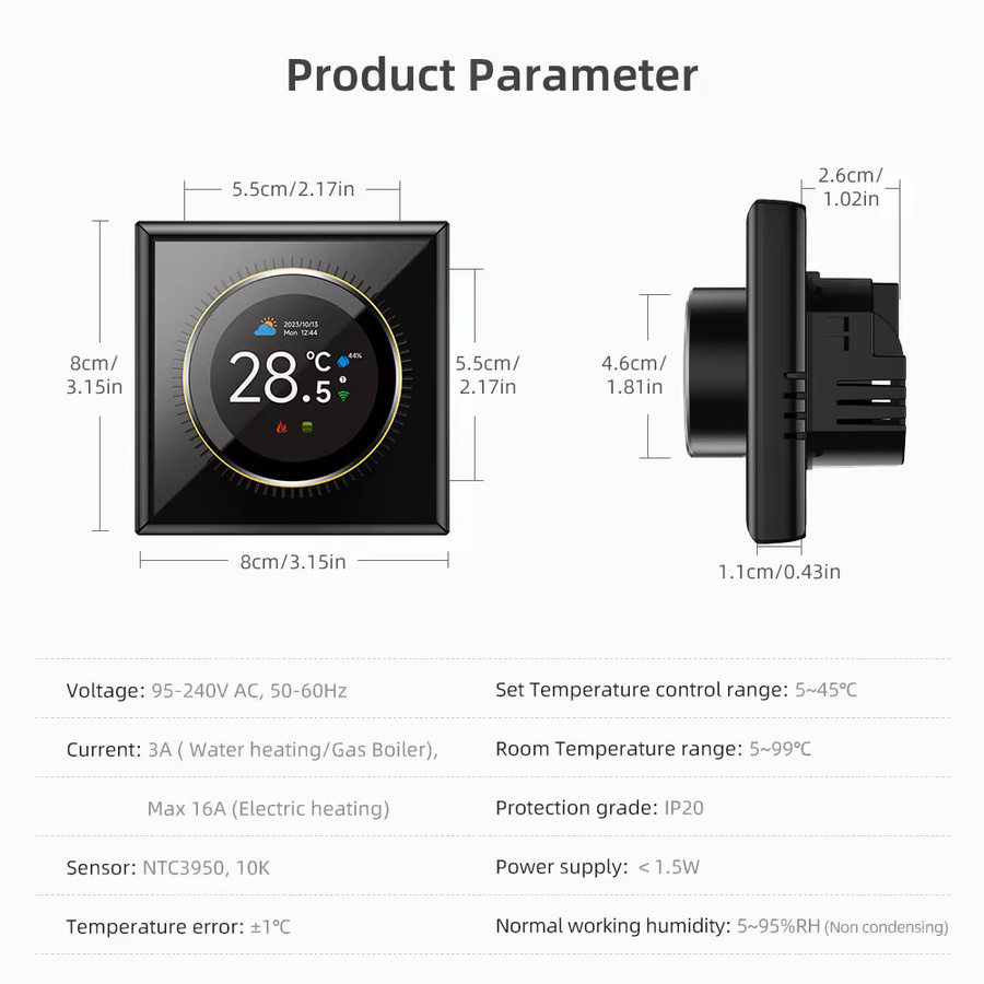 Tuya WiFi Smart Knob Thermostat als programmierbarer Raumtemperaturregler für Fußbodenheizung, Wasser- und Gasheizkessel in Grau oder Schwarz - Bild 3