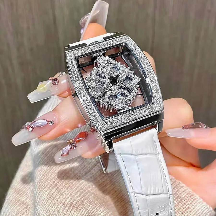 Armbanduhr Damen, Quarz, Edelstahl, Tonneau, Zirkonia, Weiß - Bild 5