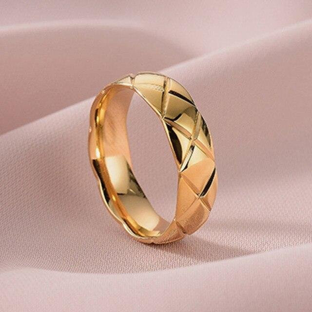 Paar-Ehering Edelstahl, Glatte Raute mit Gittermuster, Unisex - Bild 1