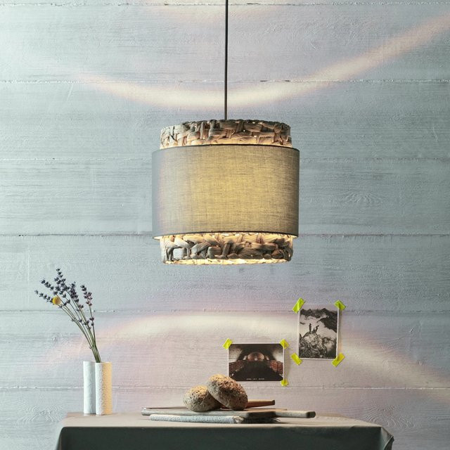 Brilliant Pendelleuchte Waterlilly 1-flammig in Grau und Beige aus Wasserhyazinthe und Textil, höhenverstellbar - Bild 1