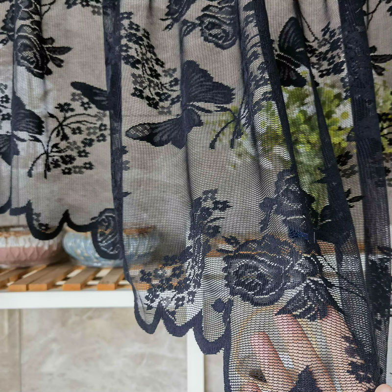 WPKIRA Spitzenvorhang Schmetterlingsdesign in Schwarz, transparentes Voile-Drape für Küche und Fenster, Höhe: 210 cm - Bild 4