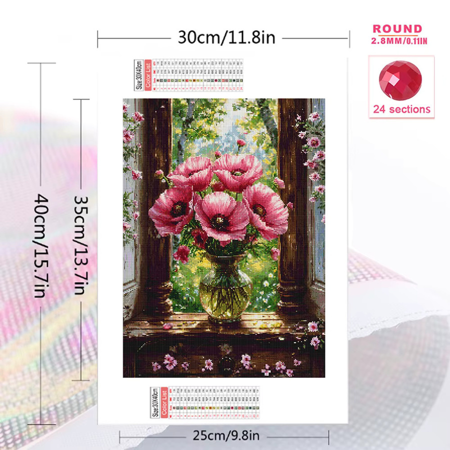Evershine Diamantgemälde Mohnblumen-Motiv in Rot, rundes DIY-Mosaik-Set zur Strass-Stickerei als Fensterdekoration, B/D: 30 x 30 cm - Bild 2