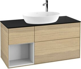 V&B Waschtischunterschrank Finion mit Wandbeleuchtung, Farbe Weiß und Eiche lackiert, Breite: 120 cm, Tiefe: 50,1 cm, Höhe: 50,1 cm - Bild 1