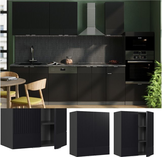 Vicco Hängeschrank Fame-Line für die Küche in Anthrazit und Schwarz gestreift mit Soft-Closing-Scharnieren und internen Regalböden, Breite: 60 cm - Bild 1