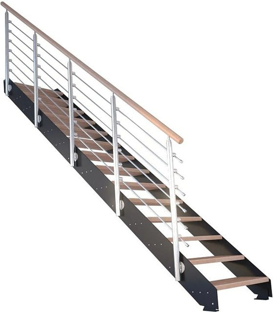 StarWood Treppe Kos mit 11 Stufen aus Buche Natur und Design-Geländer in Schwarz - Bild 1