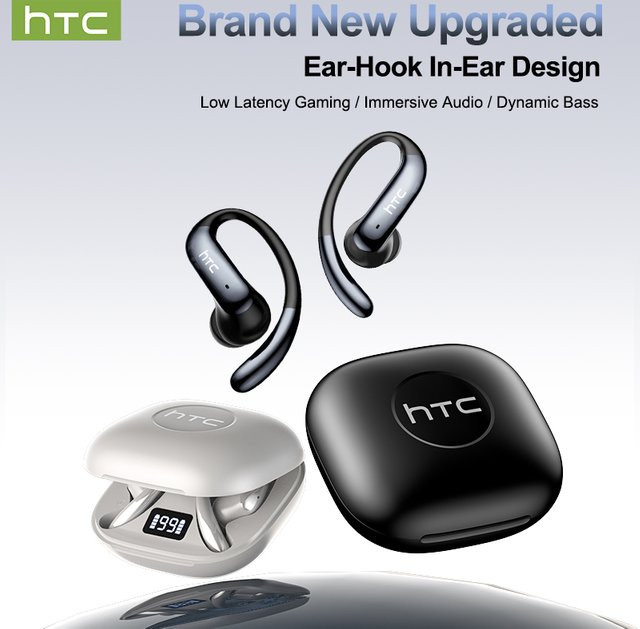 HTC NE63 Open-Ear KI-Übersetzer-Ohrhörer, kabellose Bluetooth-Kopfhörer mit HiFi-Klang, HD-Anrufen und LED-Energieanzeige in Schwarz - Bild 1