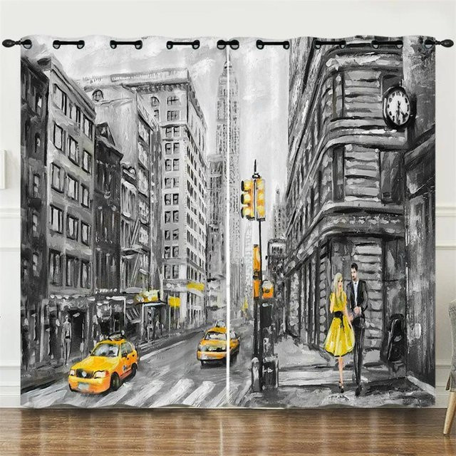 A Family Of Home Textiles Vorhang Set mit Paris Eiffelturm und Ahornblatt Motiv in Mehrfarben, semi-transparent, Breite: 100 cm, Höhe: 130 cm - Bild 1