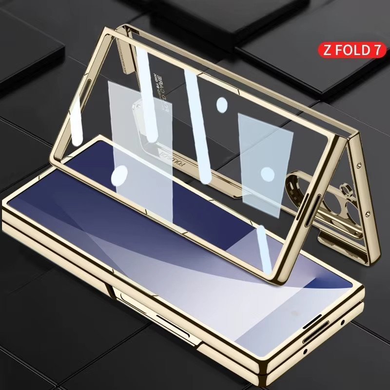 Galvanik HD Transparent Handyhülle mit Shell Film für Samsung Z Fold 7, Z Fold 6 und Z Fold 5G in Transparent und Blau - Bild 5