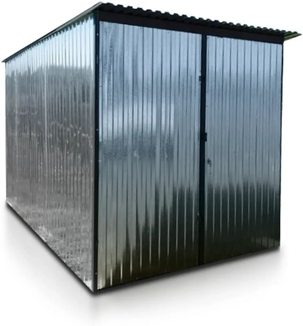 Liderstal Gerätehaus Basic aus Blech in Zink Silber mit Pultdach und zweiflügeligem Tor, B: 300 cm, H: 213 cm, T: 200 cm - Bild 1
