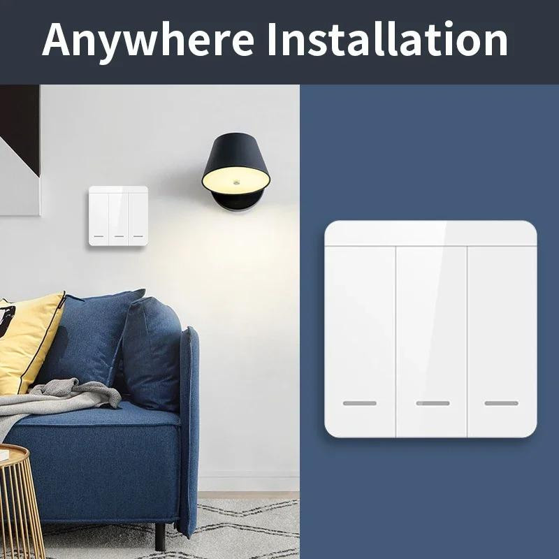 YJMP Drahtloser Smart Home Lichtschalter mit 433MHz Fernbedienung, 1/2/3fach Wand-Beleuchtungsschalter für LED Lampen, 10A, 110V-220V, Set mit 3 Receivern und 2 Schaltern - Bild 3