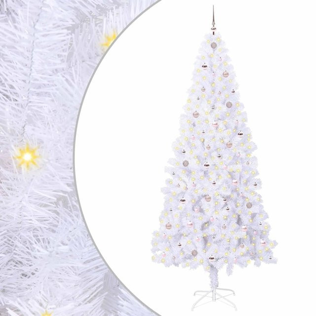 vidaXL Künstlicher Weihnachtsbaum mit LED in Warmweiß, Farbe Weiß, Höhe: 240 cm, aus PVC und Metall - Bild 1