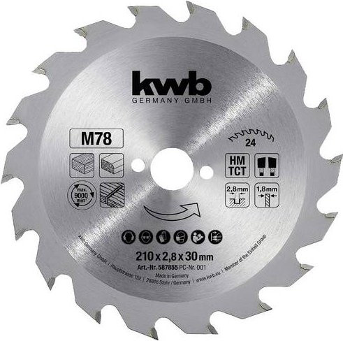 kwb Kreissägeblatt Carbide Tipped für Holz und Kunststoff, Farbe: Silber, Durchmesser: 210 mm, Bohrung: 30 mm - Bild 1
