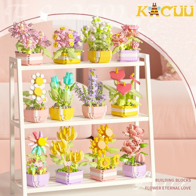 KACUU Ewiger Blumenstrauß Tulpe, Baustein 3D Modell, Dekoration Pflanze - Bild 1