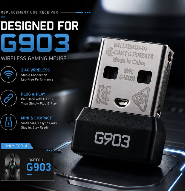Logitech G903 Wireless Gaming Mouse Ersatz USB-Empfänger 2.4G Dongle in Schwarz - Bild 1