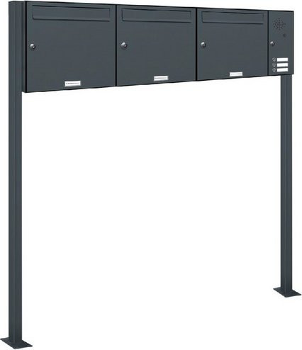 AL Briefkasten-System für 3 Parteien, freistehend, grau, B/H/T: 137,7 x 150 x 11,6 cm - Bild 1