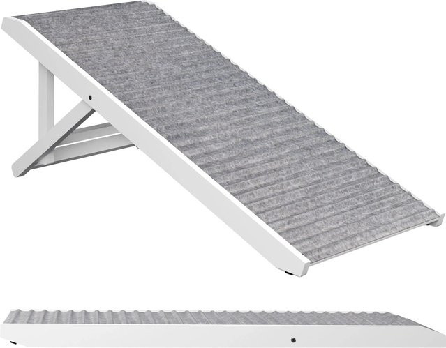 Relaxdays Hunderampe aus Kiefernholz in Grau und Weiß, höhenverstellbar und klappbar, rutschfest, B: 100 cm, T: 43,5 cm, H: 5,5 cm - Bild 1