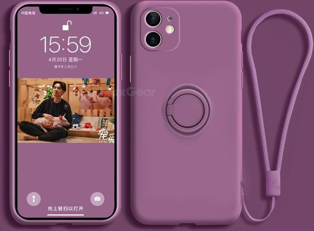 Magnetische Flüssigsilikon Hülle für Samsung Galaxy mit Ringhalter Ständer und Strap in Purple - Bild 1