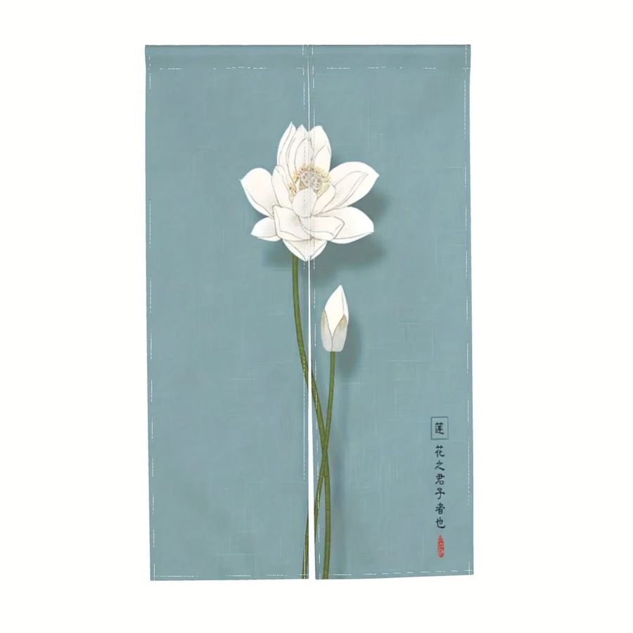 VIKAMA Zen Lotus Türvorhang mit Stange, halbtransparenter Trennvorhang mit floralem Design für Badezimmer, Schlafzimmer oder Teeraum, Farbe: nature - Bild 2