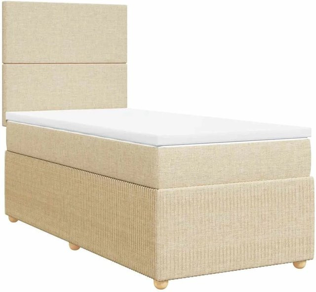 vidaXL Boxspringbett mit Matratze in Creme und Beige, Hybrid-Design mit Taschenfederkern, B/T: 100 x 200 cm - Bild 1