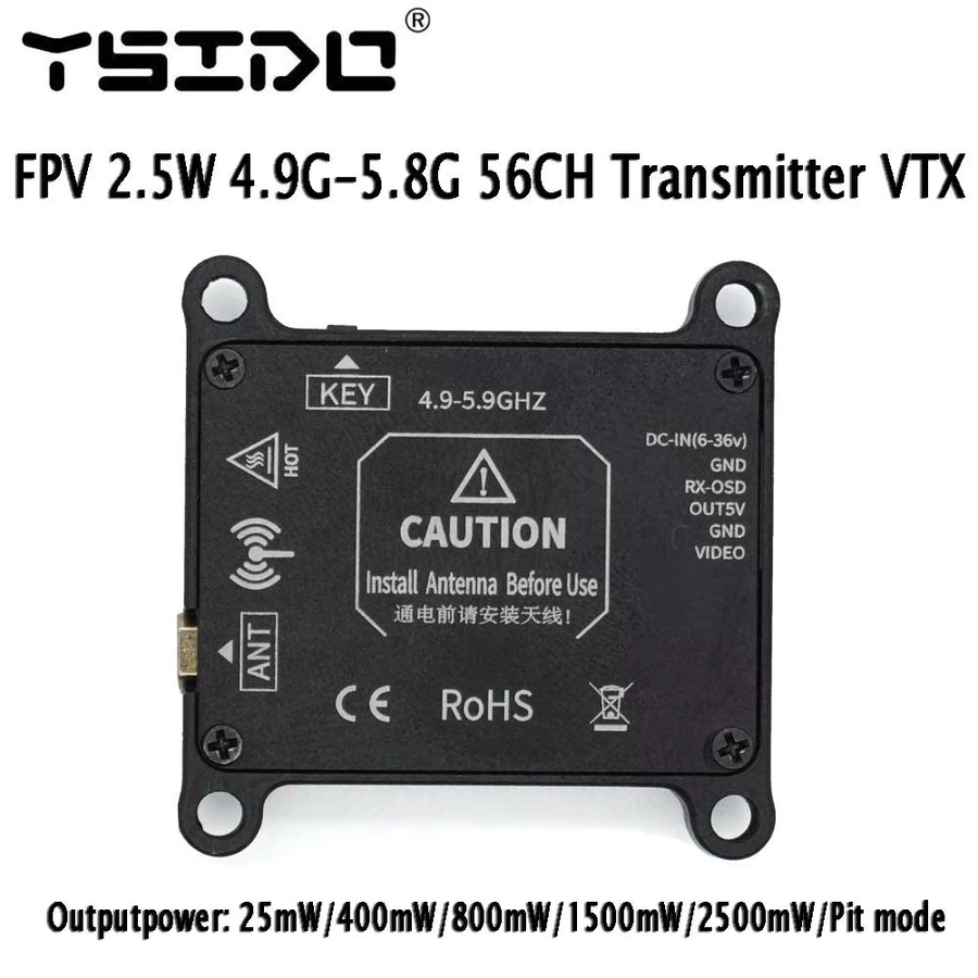 YSIDO RC FPV VTX Sender mit Antenne, 2,5 W High Power, 4,9 G-5,8 G, 56 CH, Schwarz - Bild 4