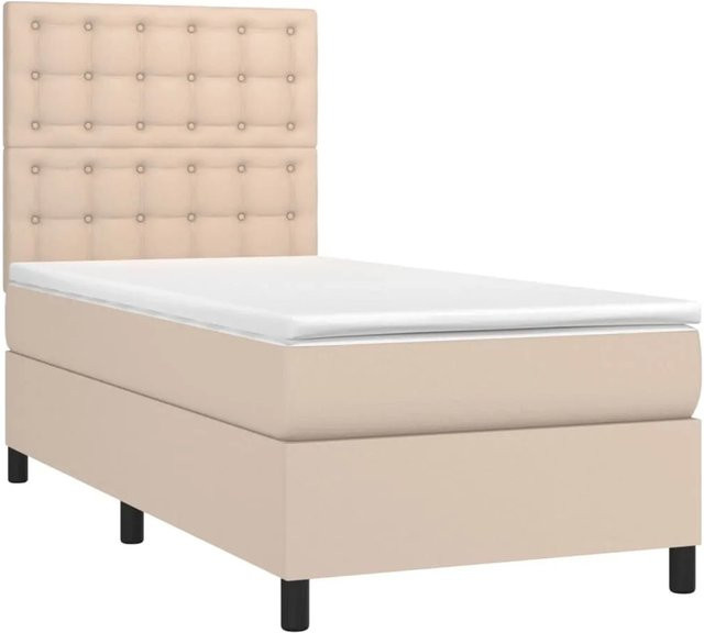 vidaXL Boxspringbett mit Matratze und LED in Cappuccino-Braun, Hybrid-Bett mit USB-Ladeport und Unterbettbeleuchtung, B/T/H: 100 x 200 x 118 cm - Bild 1