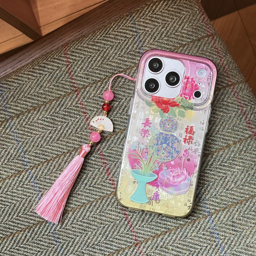 TROPLET Handyhülle mit traditionellem chinesischem Pfingstrosen und Laternen Design in Rosa und Multicolour für iPhone 11 bis iPhone 17 Pro Max Plus - Bild 2