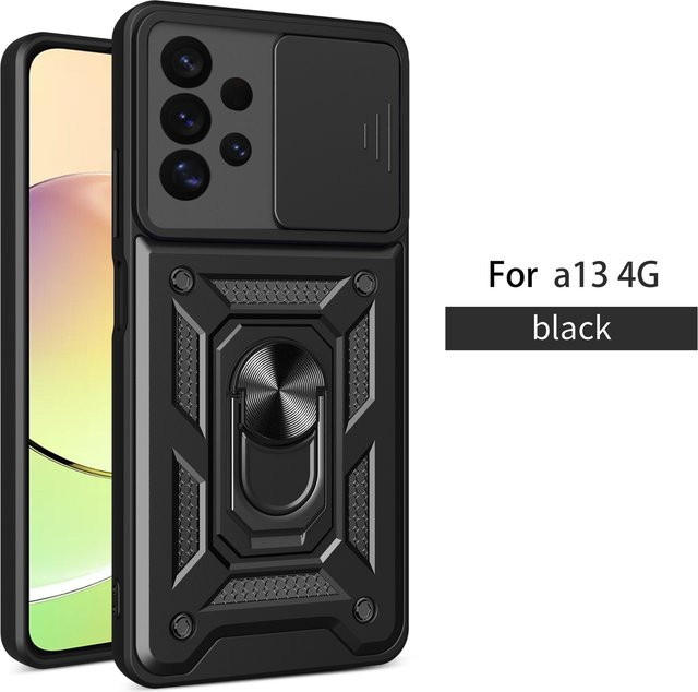 Magnetische Stoßfeste Schutzhülle für Samsung Galaxy A13 4G mit Kameraobjektiv-Schutz und Auto-Halterung Ring in Silber - Bild 1