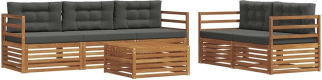 vidaXL Outdoor-Sofagarnitur 6-teilig aus Akazienholz mit Kissen in Anthrazit und Natur - Bild 1