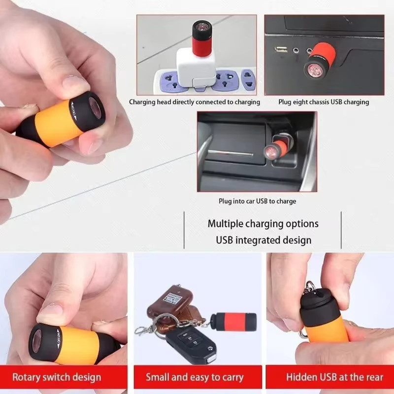 QHSPE Mini-LED-Taschenlampe als Schlüsselanhänger, USB wiederaufladbar, wasserdicht, Schwarz - Bild 6