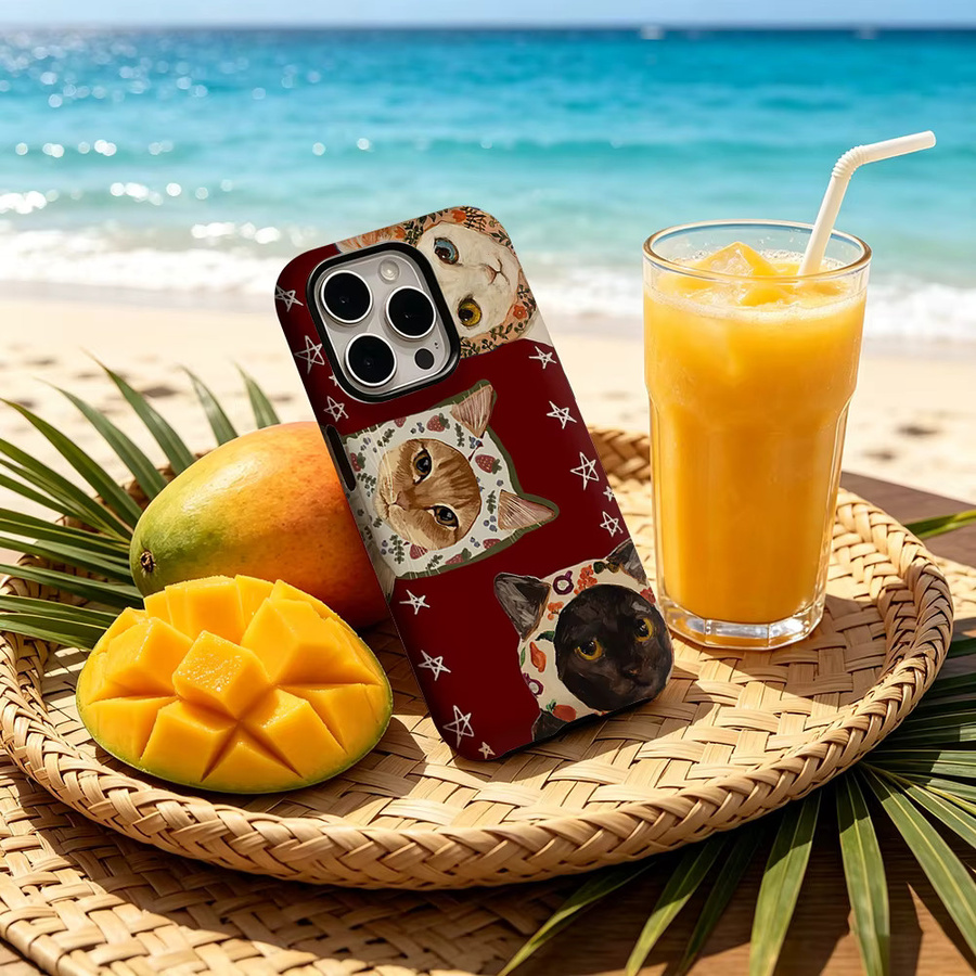 CaseChic MagSafe Schutzhülle für iPhone 17 16 15 14 Plus Pro Max mit verspielten Katzen mit Mützen in Multicolour, matte stoßfeste PC-Hülle mit Bumper - Bild 2