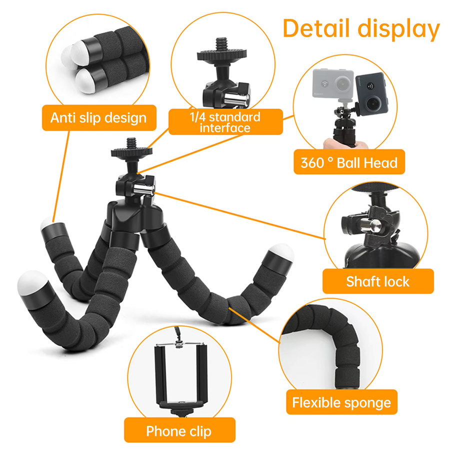 MAX Flexibles Mini Octopus Stativ in Schwarz für GoPro und Action Cameras - Bild 3