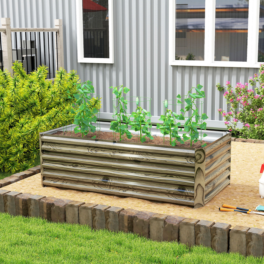 Outsunny Pflanzkasten aus verzinktem Stahl für den Außenbereich, rechteckiger Pflanzkübel für den Gemüsegarten in Natur, B/T/H: 180 x 90 x 57,5 cm - Bild 2