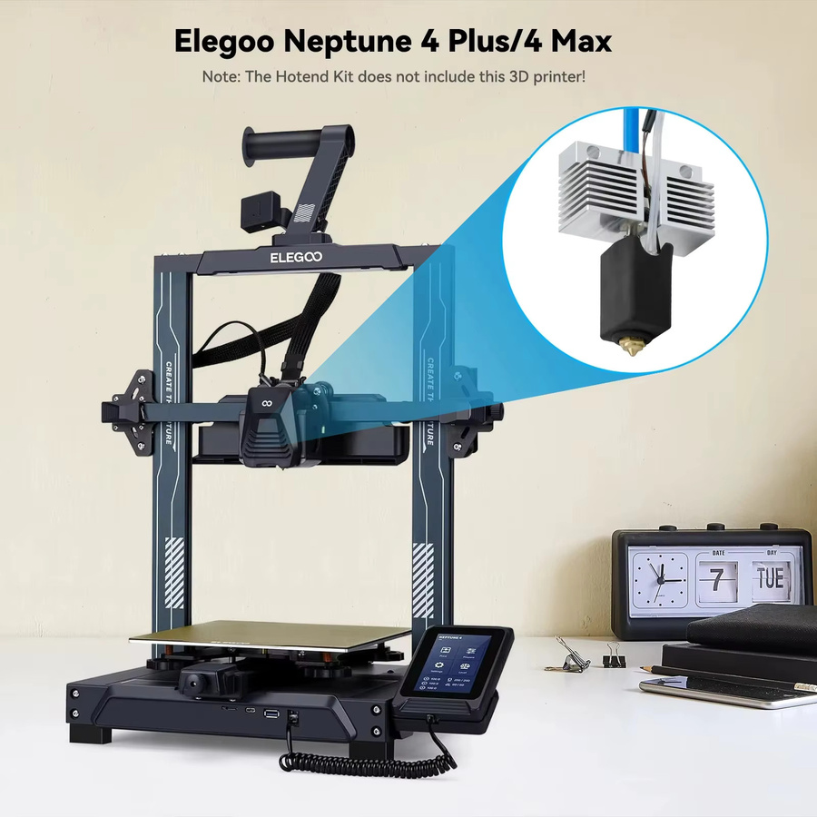 ELEGOO Hotend-Kit für Neptune 4Max und 4Plus inklusive 4 Stück 0,4mm Düsen, vollständig montiertes Vollmetall-Hotend für 3D-Drucker - Bild 3