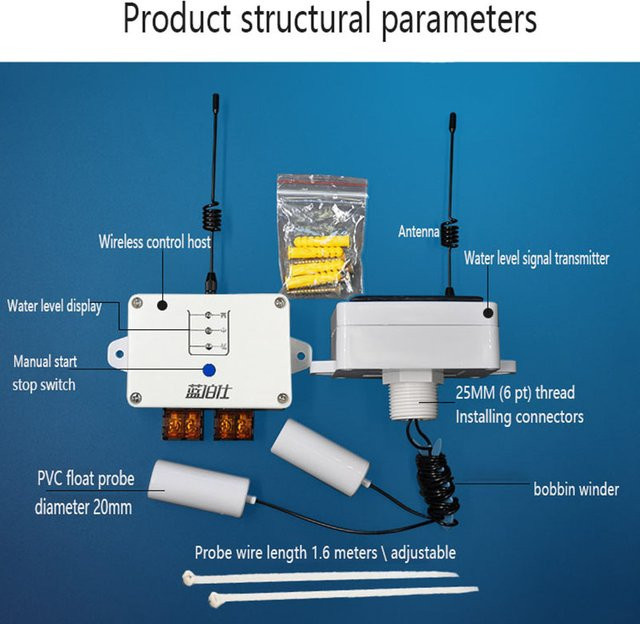 Drahtloser Wasserstand-Controller mit Fernbedienung für Wassertürme, Pools und Wasserpumpen, weiß - Bild 1