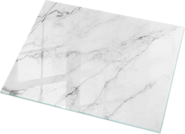 Tulup Tischplatte aus Glas mit weißem Marmoroberflächenmuster, rechteckig, B/T: 120 x 80 cm - Bild 1