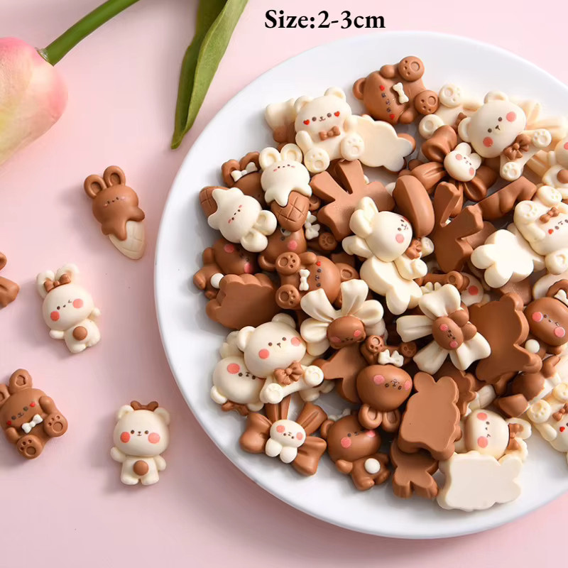 GRHO Bastelbedarf Cartoon Kaffee-Bär und Kaninchen Flatback Cabochons aus Resin in Beige für Scrapbooking und Handyhüllen-Deko - Bild 2