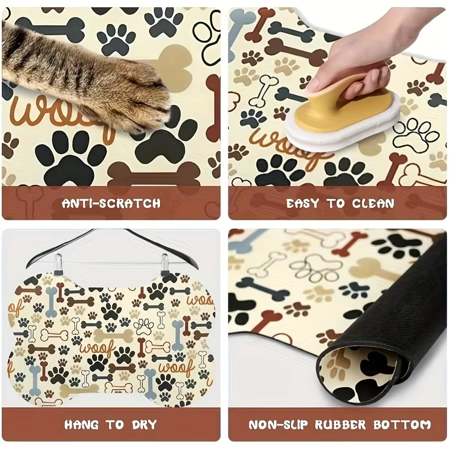 VIKAMA Knochenförmige Haustiermatte als Futtermatte und Kieselgurteppich in Multicolour, wasserdicht und schmutzabweisend, B/T/H: 30 x 30 x 30 cm - Bild 3