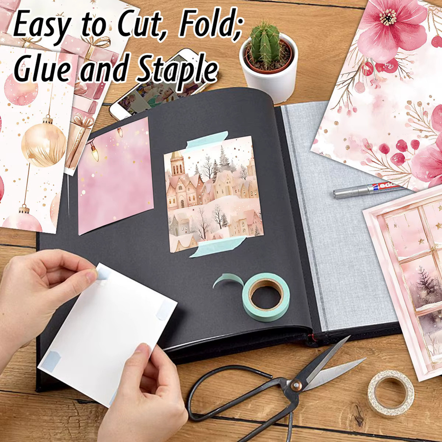 12 Stück Vintage Scrapbook-Papier in Rosa mit Blumen-Design für Tagebuch, Bastelarbeiten und Grußkarten - Bild 2