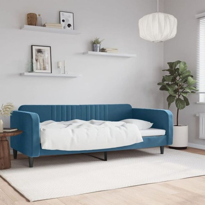 Vidaxl Polsterbett Tagesbett aus Samt und Metall in Blau, B/T/H: 200 x 90 x 75 cm - Bild 1
