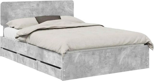 vidaXL Bettrahmen mit Kopfteil aus Holzwerkstoff in Betongrau, B/T/H: 140 x 190 x 143 cm - Bild 1