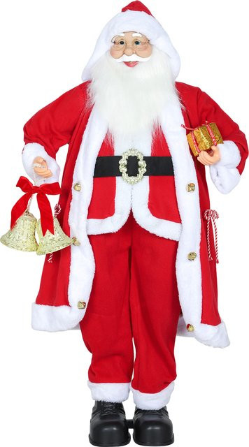 HOMCOM Weihnachtsmann als stehende Weihnachtsdekoration mit Geschenk und Glocken, Rot und Gold, Höhe: 115 cm - Bild 1