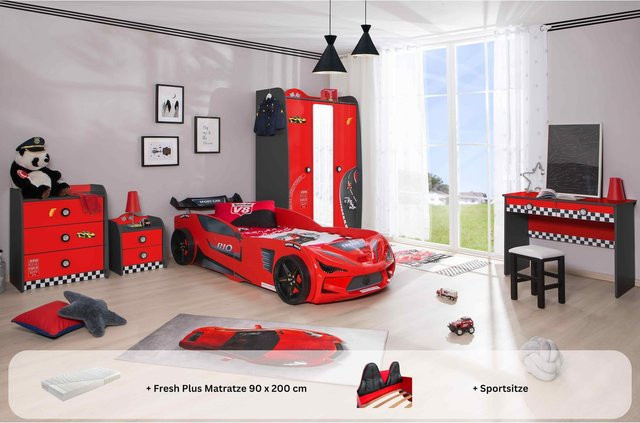 Aileenstore Kinderzimmer Komplettset Autobett Rio 5-teilig in Rot - Bild 1