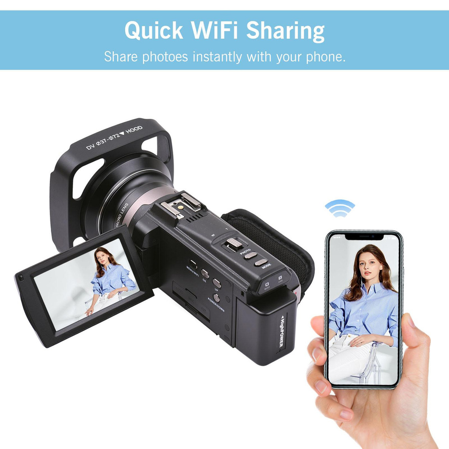 Andoer 4K 60FPS Ultra HD Digital Videokamera Camcorder mit 48MP, 16X Zoom, 3 Zoll drehbarem LCD Touchscreen und Wi-Fi in Schwarz - Bild 6