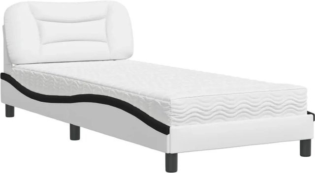 vidaXL Bett mit Matratze aus Kunstleder und Kiefernholz in Weiß-Schwarz, B/T/H: 90 x 190 x 74,5 cm - Bild 1