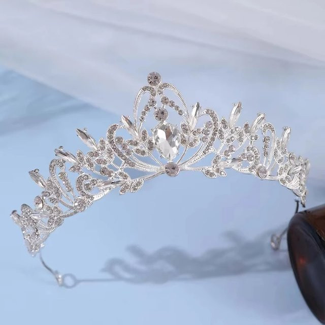 DooMei Tiara Krone, Blumen, Wassertropfen, Strass, Damen - Bild 1