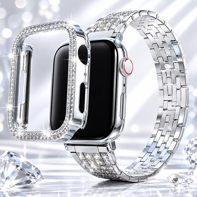 samusak Uhrenarmband und Gehäuse-Set Edelstahl, Diamant, Kristall, Silber - Bild 1