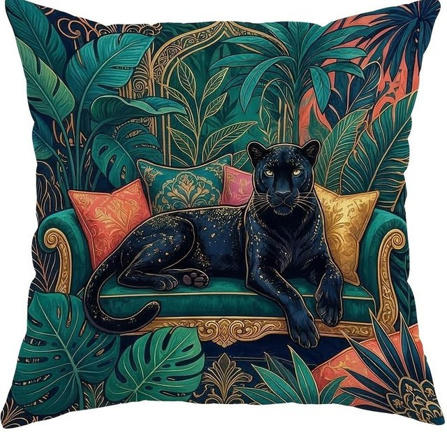 JMG Clothing Kissenbezüge Vintage Tropischer Dschungel Großkatze, Mehrfarbig, B/B: 50 x 50 cm - Bild 1