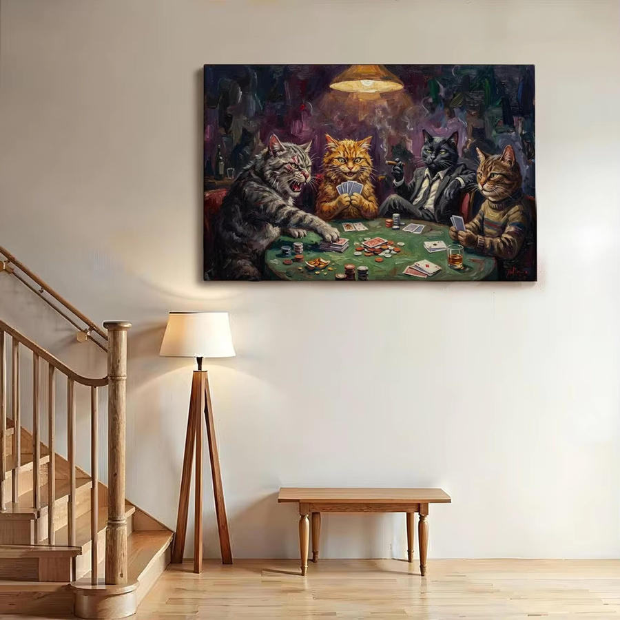 SHENCHEN Wandkunst als Leinwand mit Katzen-Spielkarten Motiv in Multicolor für dein Wohnzimmer - Bild 4