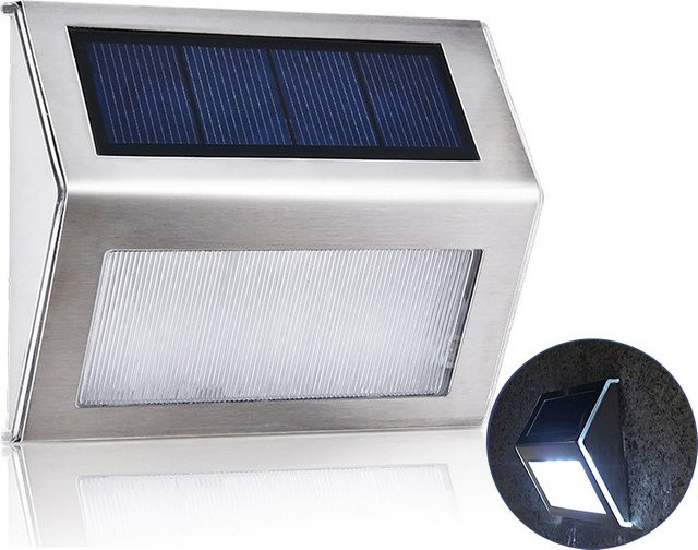 Romellar Solar-LED-Außenleuchte aus Edelstahl in Silber und Weiß mit warmweißem Licht für Treppen, Wege und Terrassen - Bild 1